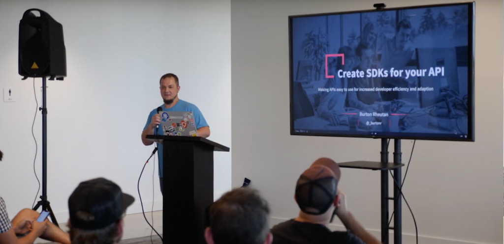 Burton Rheutan giving presentation on the benefits of SDKs for your APIs