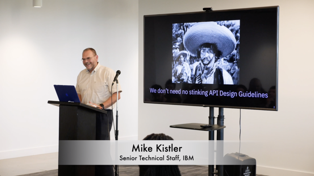 Mike Kistler, Senior Technical Staff at IBM giving presentation on the importance of API guidelines